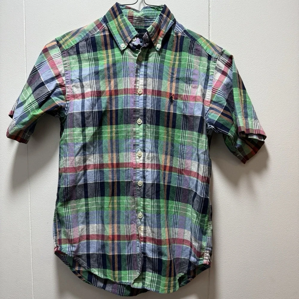 Ralph Lauren Boys Size Small (8) Colorful Plaid Short Sleeve Button Down‎ Shirt